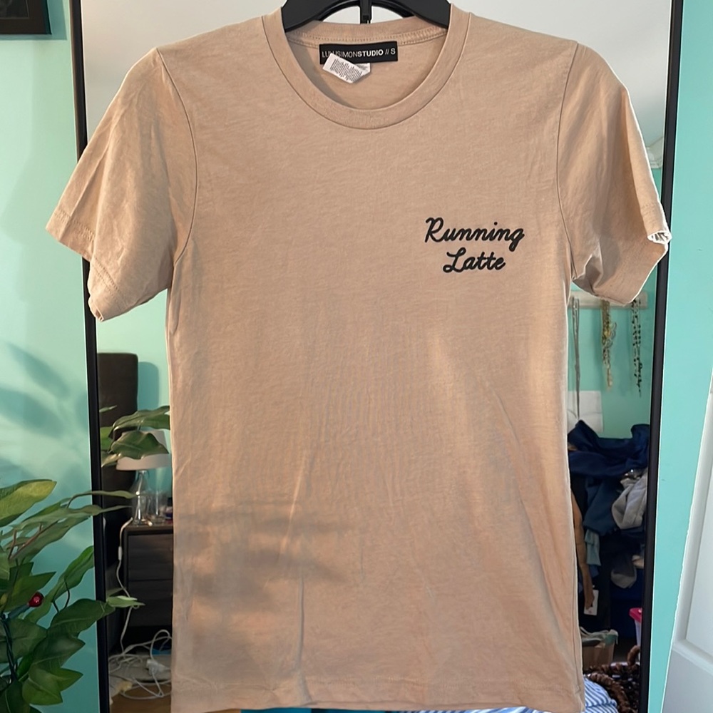 Lulusimonstudio Womens Running Latte Graphic‎ T Shirt Beige Size S